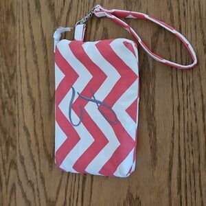 Monogram "J" Canvas Chevron Wristlet Coral Pink White Zig Zag Boho